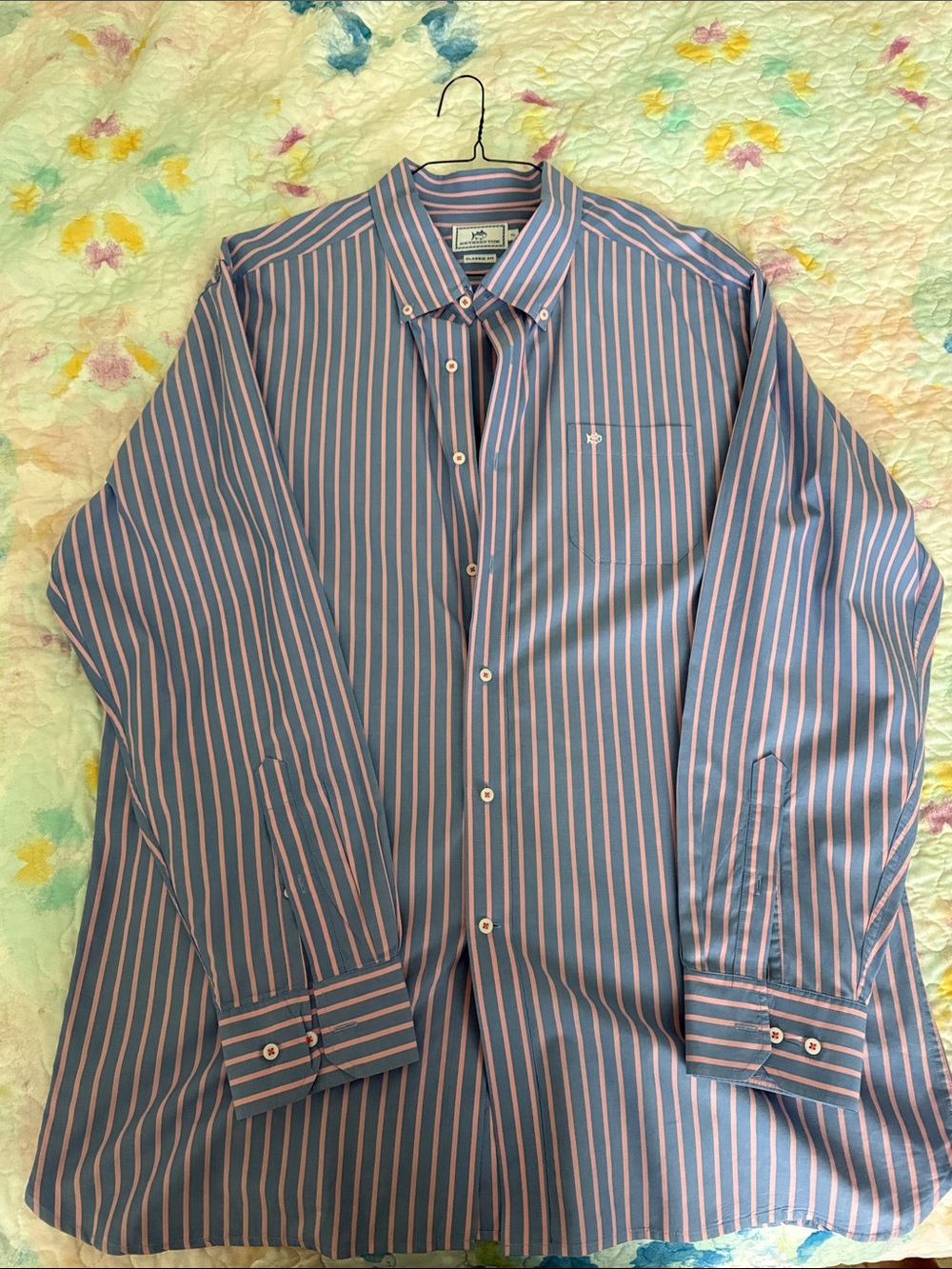 Southern Tide Blue Shirt with Pink Stripes
